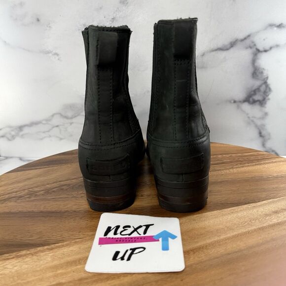 Sorel Lolla Chelsea Black Suede Leather Heeled Pull On Ankle Boots Women Size 8 - Picture 4 of 9